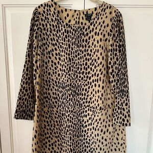 JCrew Long Sleeve Cheetah Printed Silk Dress with Pockets